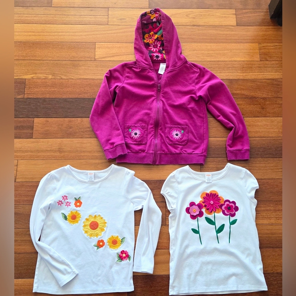 Gymboree Floral Matching Set, Hoodie, Long Sleeve Top, Short Sleeve Tee, Size 12